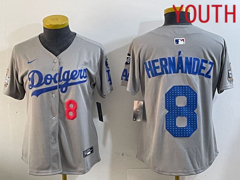 Youth Los Angeles Dodgers #8 Hernandez Grey Game 2024 Nike MLB Jersey style 12054->youth mlb jersey->Youth Jersey